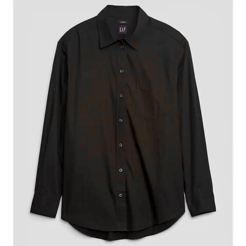 GAP | Linen Cotton Poplin Big Shirt Solid Black Oversized Button Down Top | XXL